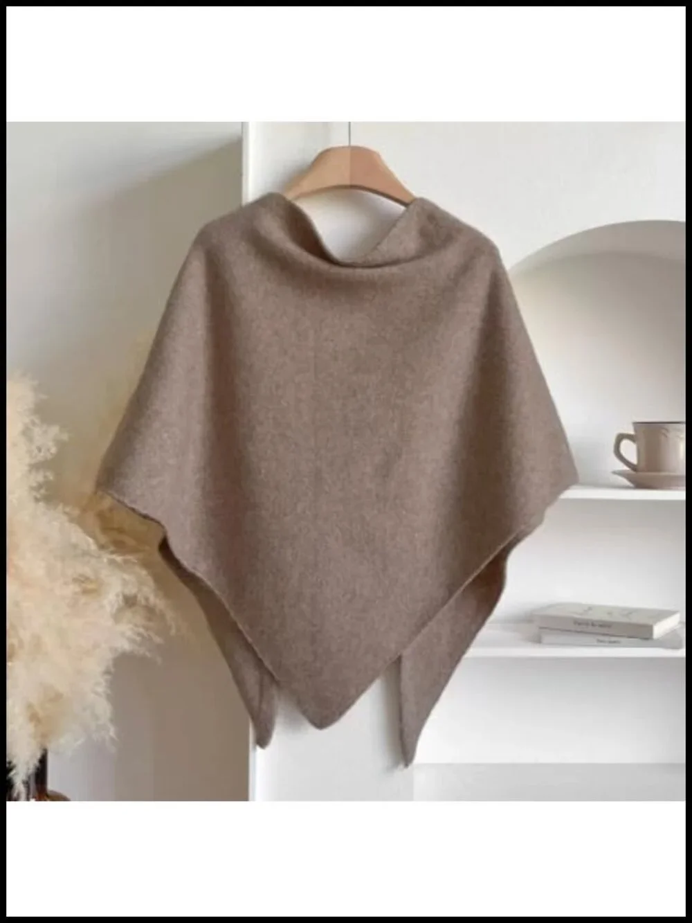 Women's Wool Blend Triangle Knit Shawl Wrap Winter Cardigan Cape